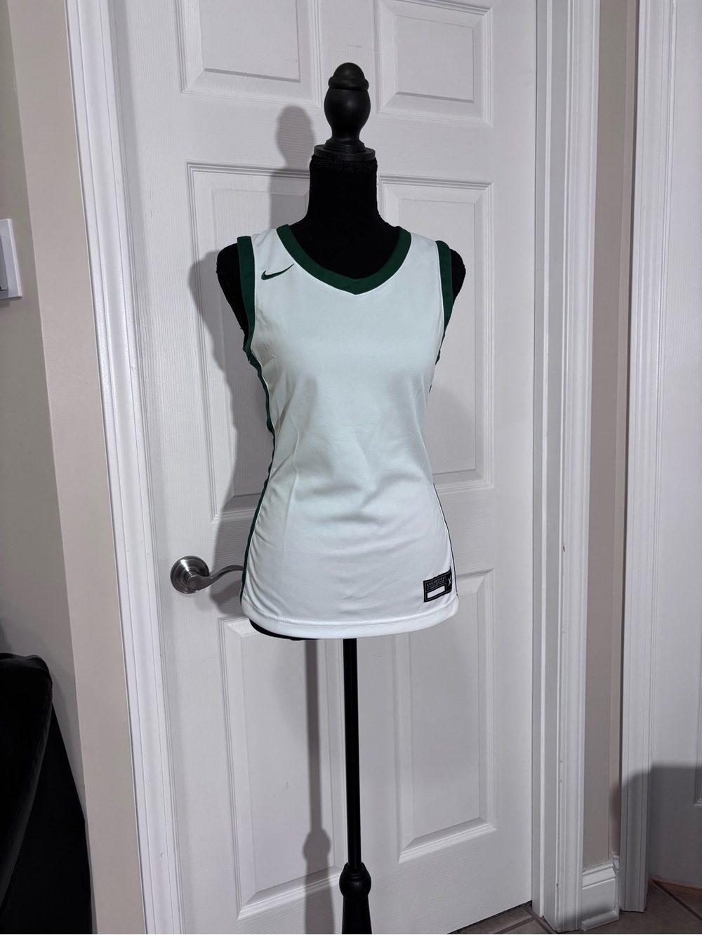 Nike Women’s White Basketball Jersey with Dark Green Trim